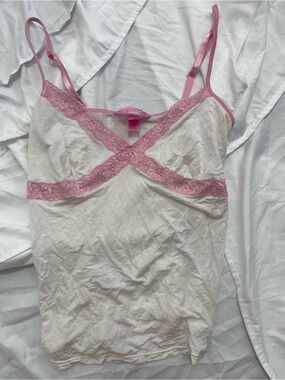 Women’s Lace-Trim Cami Tank Top - Pink & Cream